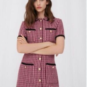Maje Pink and Black Tweed Mini Dress